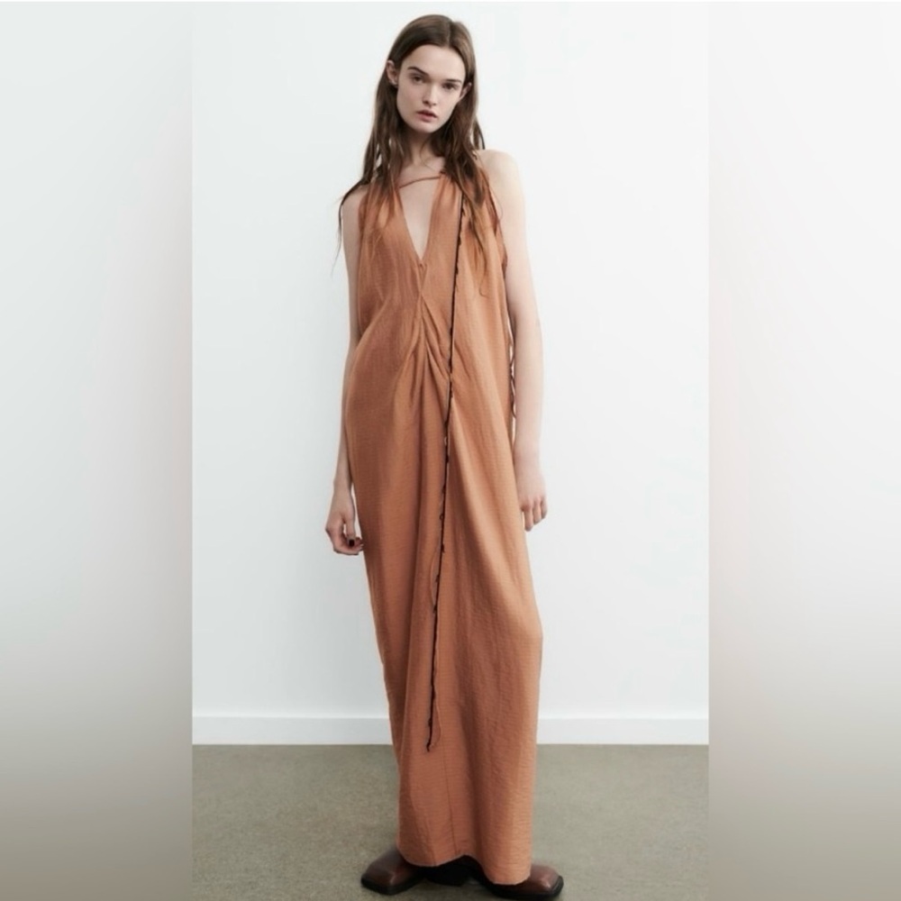 Zara Rust Brown Halter Maxi Dress